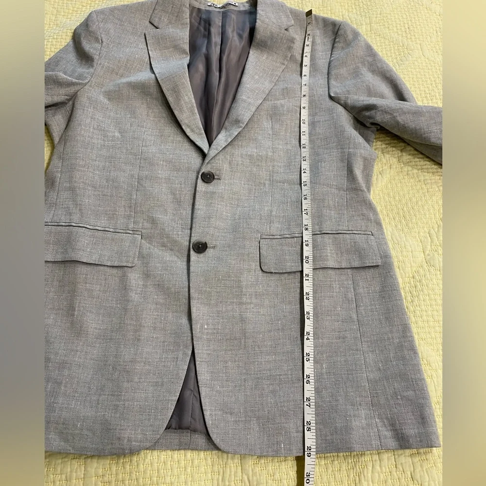 Zara Two Buttons Closure Linen Blend Gray Blazer size 42